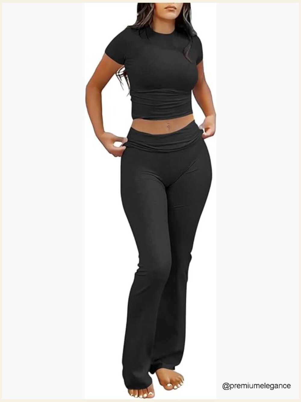 2 Piece Lounge Set - Soft Comfy Stretchy Crop Top & Flare Leggings